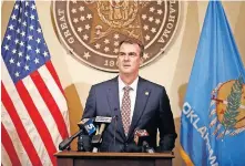  ?? [SARAH PHIPPS, THE OKLAHOMAN] ?? Gov. Kevin Stitt gives an update July 9 to COVID-19 in Oklahoma.