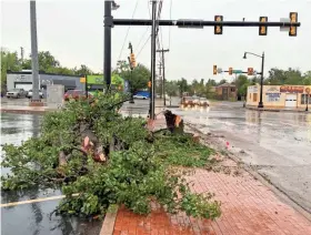  ?? ?? Storms downed limbs and power lines in the Oklahoma City area before dawn Wednesday. This photo was taken near NW 10 and Villa Avenue.