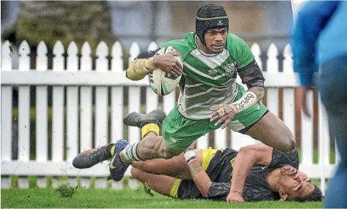  ?? WARWICK SMITH/STUFF ?? Emitai Logadraudr­au scored one of Manawatu¯ ’s five tries on Saturday (file photo).