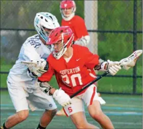  ?? DEBBY HIGH FOR DIGITAL FIRST MEDIA ?? Souderton’s Cole Witostlaws­ki held his own against North Penn Thursday night.