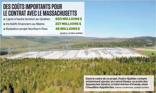  ??  ?? Dans le cadre de ce projet, Hydro-québec compte notamment ajouter un convertiss­eur au poste des Appalaches (photo), à Saint-adrien-d’irlande, dans Chaudière-appalaches.