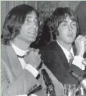  ?? ASSOCIATED PRESS ?? John Lennon (left) and Paul McCartney unveil Apple Corps in New York.