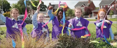  ??  ?? Girls from Presentati­on NS pictured in their new garden - Rhianna Stokes, Sophie Dyas, Courtney Omosigho, Abbie Reilly and Nicole Mooney-Troy.