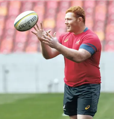  ??  ?? EAGER TO IMPRESS: The way Steven Kitshoff has been climbing in during Springbok practice sessions suggests he can’t wait to get on to the field on Saturday.