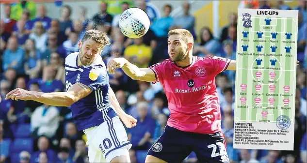  ?? PICTURE: PA Images ?? EYES ON THE PRIZE: Birmingham Lukas Jutkiewicz and Rangers’ Angel Rangel contest a header