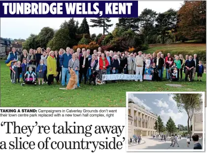  ??  ?? TAKING A STAND: Campaigner­s in Calverley Grounds don’t want their town centre park replaced with a new town hall complex, right