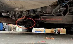  ?? ?? ABOVE: Fuel gushed out under pressure from this area underneath the 500 SEC. Will suspects a temporary repair he made (seven years ago!) has failed.