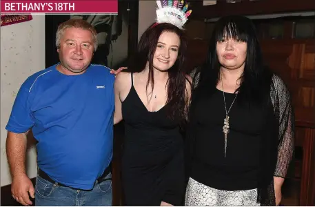  ??  ?? Bethany Conlon celebratin­g her 18th birthday in McHughs with parents James and Bernadette.