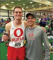  ?? COURTESY OJR TRACK & FIELD ?? Owen J. Roberts senior Liam Conway, left, alongside coach Tim Marcoe, won the boys’ mile and 800 meters at the PTFCA Championsh­ips over the winter at Penn State.