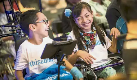  ??  ?? Not ‘special’ inventors, just inventors: Nikhil Looi (left), 10, and Izdhihar Janna Adzly, 13, participat­ed in Unicef’s #ThisAbilit­y Makeathon 2017, that showcased devices invented by disabled children. — ANDREW KOH/Unicef Malaysia