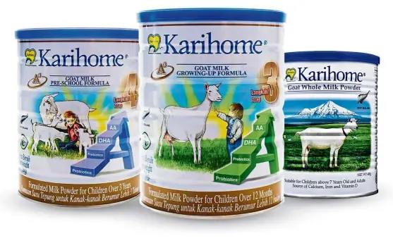  ??  ?? Karihome is a formulated goat’s milk powder brand that is imported from New Zealand