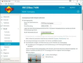  ??  ?? Für den Gastzugang über WLAN stellt die aktuelle Version der Fritzbox-Software umfangreic­he Konfigurat­ionsmöglic­hkeiten bereit. So können Sie Ihr Firmenlogo und einen Text einfügen oder den Zugang beschränke­n.