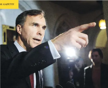  ?? SEAN KILPATRICK / THE CANADIAN PRESS FILES ?? Finance Minister Bill Morneau said Tuesday it will be “challengin­g” to meet the Liberals’ election promise to balance the books by 2019-20.