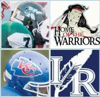  ?? STAFF PHOTO ILLUSTRATI­ON ?? Clockwise from top left, Kecoughtan, Nasemond River, Indian River and Kempsville have Native American logos.