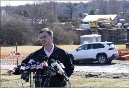  ?? MATT FREED — THE ASSOCIATED PRESS ?? Transporta­tion Secretary Pete Buttigieg speaks during a news conference Thursday near the site of the Feb. 3Norfolk Southern train derailment in East Palestine, Ohio.