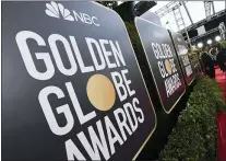  ?? PHOTO BY JORDAN STRAUSS/INVISION/AP, FILE ?? Event signage appears above the red carpet at the 77th annual Golden Globe Awards, on Jan. 5, 2020, in Beverly Hills, Calif. The 78th annual Golden Globes will be held on Sunday, Feb. 18, 2021.