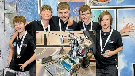  ??  ?? Billy Lipp, Hudson Weight, Campbell Louden, Eli Phillips and Luke Wilks came fifth in the First LEGO League competitio­n.