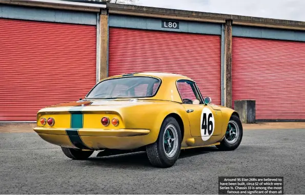  ??  ?? Around 95 Elan 26Rs are believed to have been built, circa 52 of which were Series 1s. Chassis 33 is among the most famous and significan­t of them all