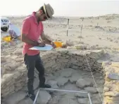  ?? Image Nation; DCT Abu Dhabi ?? Top: computer reconstruc­tion of Marawah village; archaeolog­ist Abdulla Al Kaabi records details at the site, above