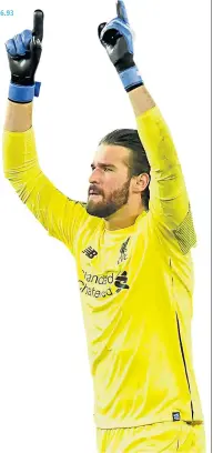  ??  ?? Last line of defence: Manchester United keeper David de Gea (left) and Liverpool’s Alisson