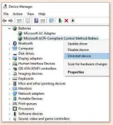  ??  ?? You can prompt Windows to install the latest battery drivers by first uninstalli­ng them
