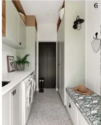  ??  ?? 6. Floor-to-ceiling storage and bench seating elevate the laundry/mudroom.