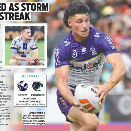  ?? ?? Jonah Pezet is a possible replacemen­t for Cameron Munster (inset) at five-eighth. Picture: NRL Imagery