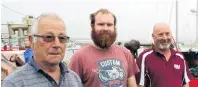  ?? PHOTO: GREYMOUTH STAR ?? Back on dry land . . . Safe ashore at the Blaketown lagoon is the crew of Danaan, Dave Hall (left), of Central Otago, with Dillon Brunton and his father, skipper Vaughan Brunton, both of Westport.