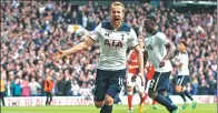  ?? REUTERS ?? Harry Kane celebrates scoring during Tottenham’s Premier League victory over Arsenal on Sunday.