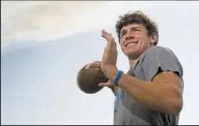  ?? Timothy Hurst / Staff Photograph­er ?? Longmont junior Keegan Patterson poses before a team practice Monday. Patterson logged snaps at quarterbac­k alongside Sage Yazzie in 2019 before becoming the full fledged starter.