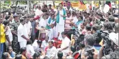  ??  ?? DMK leader M K Stalin addresses supporters during a protest.