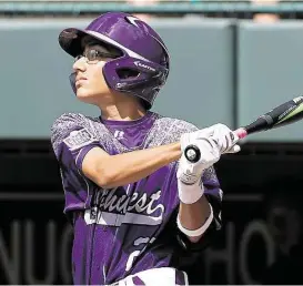  ?? Gene J. Puskar / Associated Press ?? Pearland West’s Isaac Garcia watches the flight of his line-drive home run that he hit off Dylan MacLean in the fourth inning of Friday’s 1-0 victory.