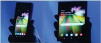  ??  ?? Screengrab­s from the Samsung Developer Conference event show the Galaxy F in smartphone and tablet forms.