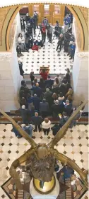  ?? JESSICA HILL/SPECIAL TO THE COURANT ?? Legislator­s and supporters of reproducti­ve rights and right of women to choose abortion gathered together for the news conference at the state Capitol in Hartford, Tuesday.