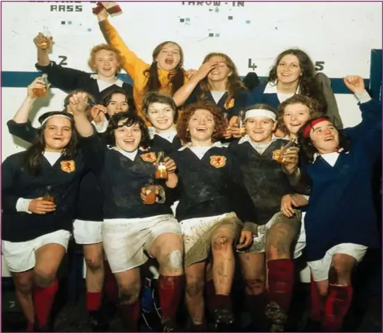  ?? ?? Clockwise from left: Rose Reilly trains as a 16-year-old; the Scotland team in 1974 – shortly after the SFA lifted their ban on women playing football; and the groundbrea­king 1972 internatio­nal between Scotland and England