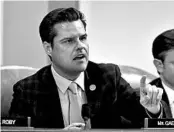  ?? ALEX BRANDON/AP ?? Rep. Matt Gaetz, R-Fla., is concerned over the timing of Rudy Giuliani’s latest visit to Ukraine.