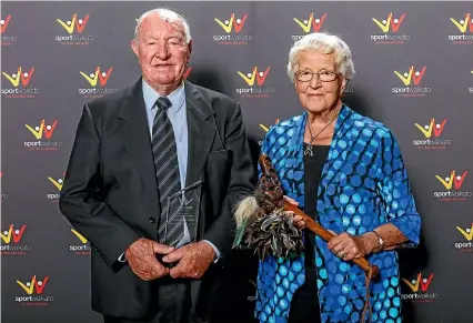  ?? STUFF ?? Monica Leggat with husband, Ian, at the Waikato Regional Sport Awards earlier this year.