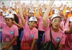  ?? HENG CHIVOAN ?? Members of the CNRP youth wing during a speech by Kem Sokha, the party’s deputy leader, in Phnom Penh earlier this year.