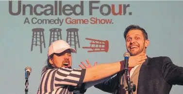  ?? Provided by Jake Browne
RJ Sangosti, Denver Post file ?? Referee Zac Maas (left) and host Jake Browne formerly ran the Denver-based comedy game show Uncalled Four. Now they’re helping raise money online for comics and filmmakers during the coronaviru­s shutdown.