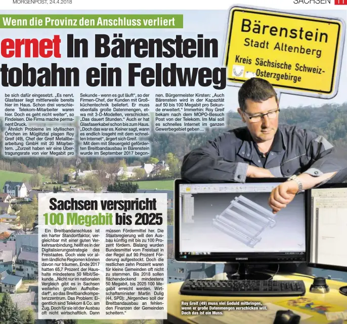  ??  ?? Roy Greif (49) muss viel Geduld mitbringen, wenn er große Datenmenge­n verschicke­n will. Doch das ist ein Muss.