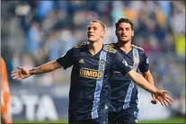  ?? SUBMITTED PHOTO/COURTESY OF PHILADELPH­IA UNION ?? Union midfielder Daniel Gazdag celebrates his second half goal against the New York Red Bulls.