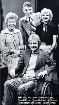  ??  ?? L-R: Meg Mortimer (Noele Gordon), David Hunter (Ronald Allen), Jill (Jane Rossington) and Sandy (Roger Tonge)