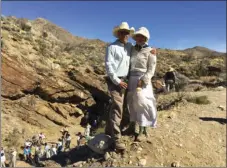  ?? VINCENT OSUNA PHOTO ?? Brandon and Lachelle Cook pose while participat­ing in a Mormon handcart trek reenactmen­t that took place throughout Blair Valley in Ocotillo from April 5 to April 7.