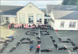  ?? ?? ‘Go Bally’ - The pupils showing their support for Ballygibli­n.