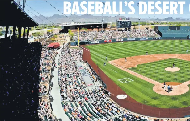  ??  ?? Salt River Fields at Talking Stick, shared by the Diamondbac­ks and Rockies, encompasse­s 140 acres of land controlled by the Salt River Pima