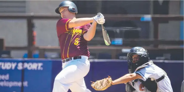  ??  ?? IMPRESSIVE EFFORT: Kyle Ashby in action for the Queensland Bandits Under 16s at the Australian Baseball Championsh­ip.