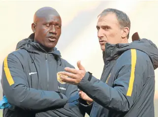  ?? /Gallo Images/Lefty Shivambu ?? Plan of action: Kaizer Chiefs’ new head coach, Giovanni Solinas, right, with assistant coach Patrick Mabedi, who may have to take charge of the team in Saturday’s opener if Solinas fails to get his work permit in time.