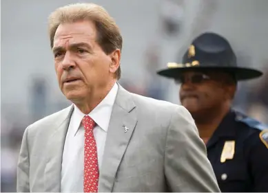  ?? (Photo by Brynn Anderson, AP file) ?? Alabama head coach Nick Saban walks the field before the Iron Bowl.