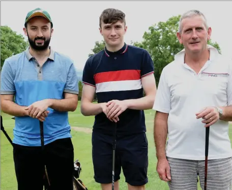  ??  ?? James Martin, Sean Meehan and Michael Byrnes represente­d North Cork Co-Op,Kanturk, in the Dromtarrif­fe Golf Classic.