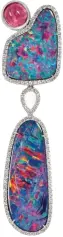  ??  ?? Tayma bushfire opal earrings set with diamonds and rubellites, RRP AU$21,000